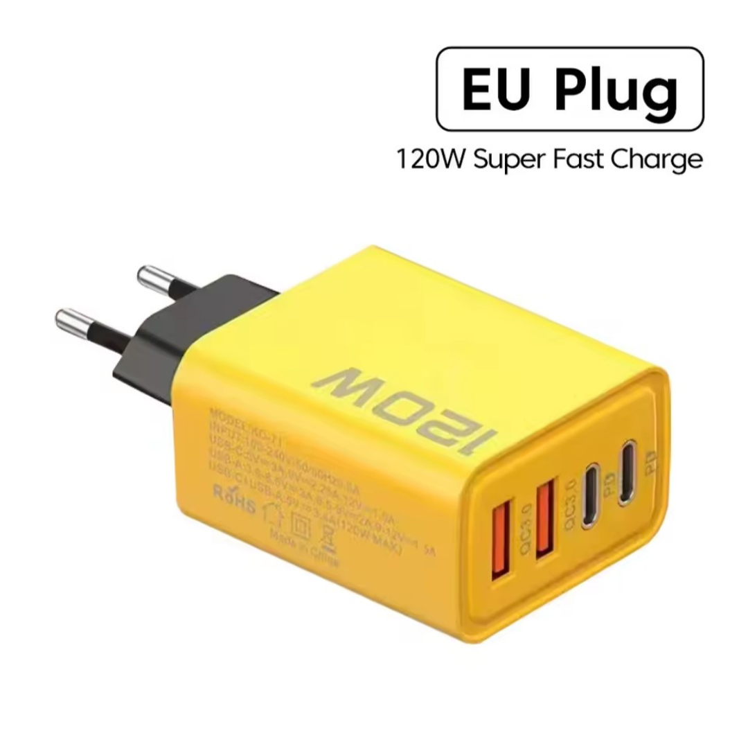 Carregador USB com 4 portas carga rápida 3.0/tipo-c 120w