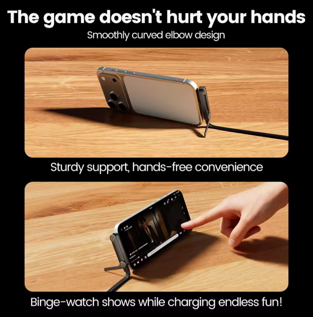 Cabo de carregamento rápido e suporte dobrável 2 em 1