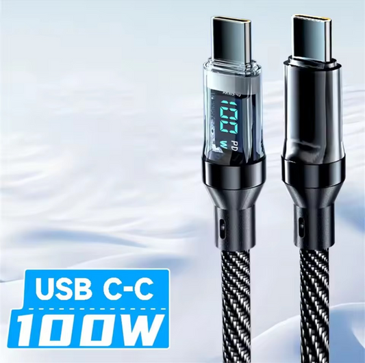 Cabo Usb-c a Usb-c com ecrã 100w 2 metros cargamento rápido